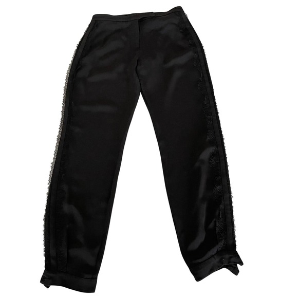 Elie Saab Black‎ Satin Pants US 8 Lace Tuxedo Stripe Evening Trousers Designer - Picture 1 of 14